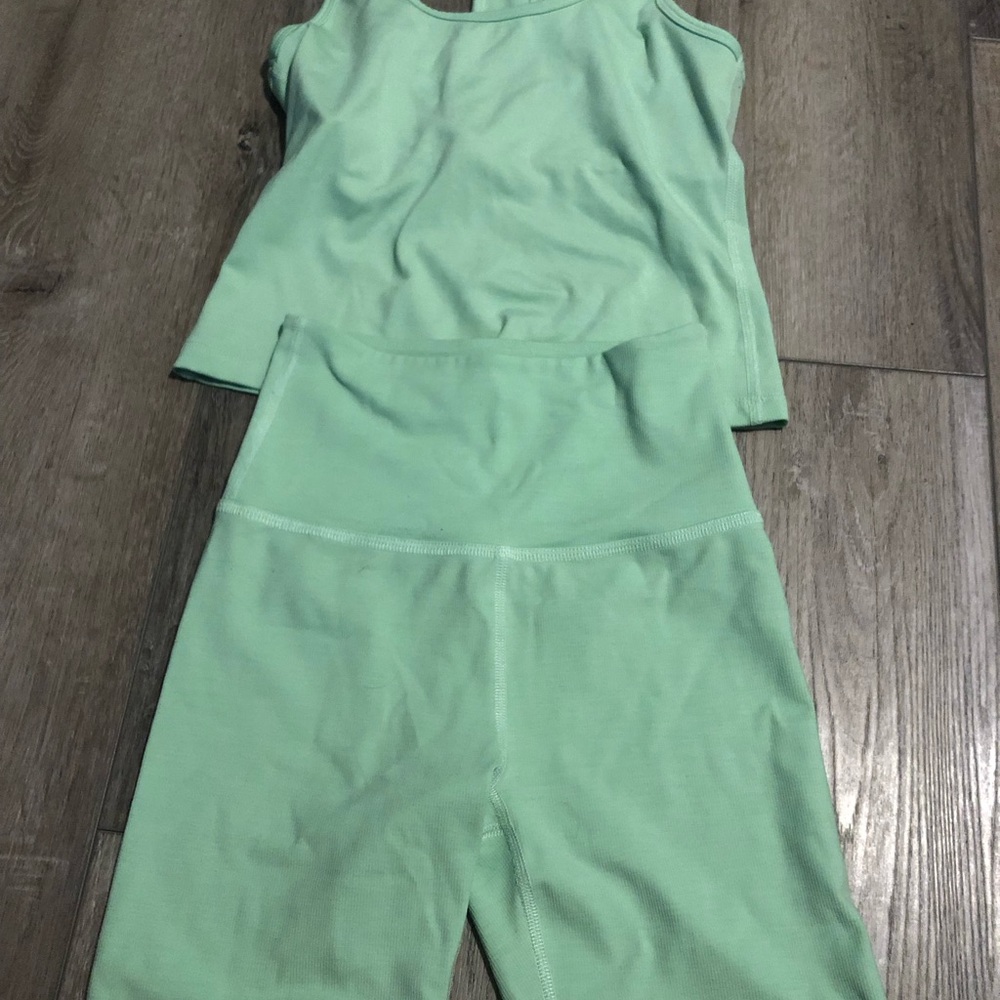 Beyond Yoga Pistachio Green Tank Top and Shorts Set